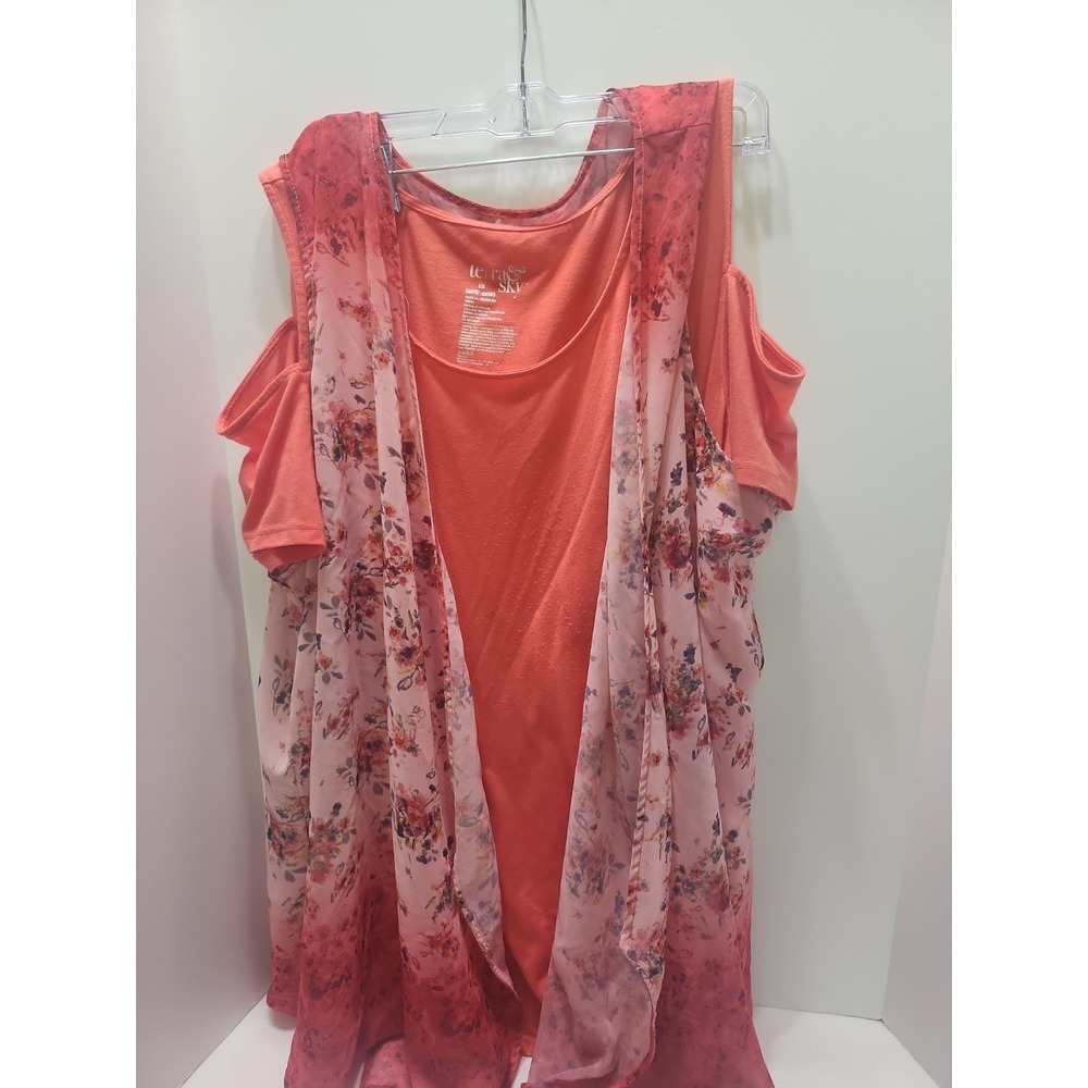 Terra & Sky Two Peice Top With Overlay Woman Size 2X 20w-22w Floral
